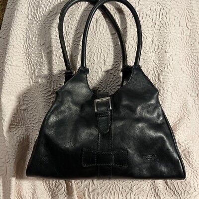 I MEDICI FIRENZE Black polished leather shoulder bag Double Handles Italy