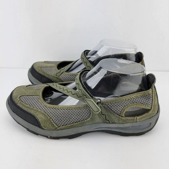 Lands' End Women's Size 8.5 Green Grey Trekker Mary Jane Hook Loop Shoes 402198