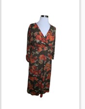 J JILL Floral Vneck Dress Small Surplice Wrap Bodice 3/4 Sleeves EUC