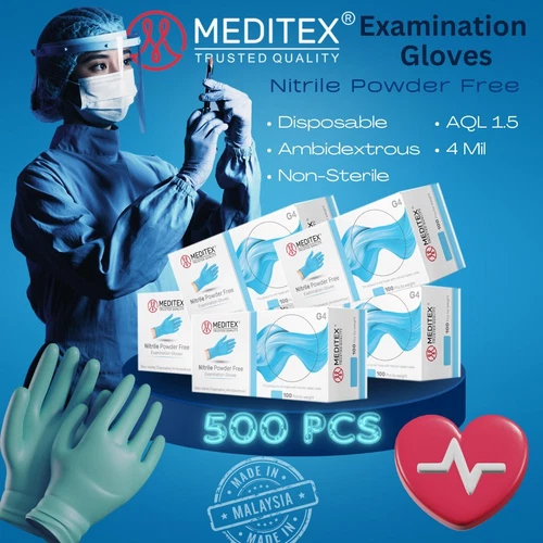 MEDITEX® Exam Nitrile Gloves Blue Powder Free Finger Textured 4mil XS S M L XL