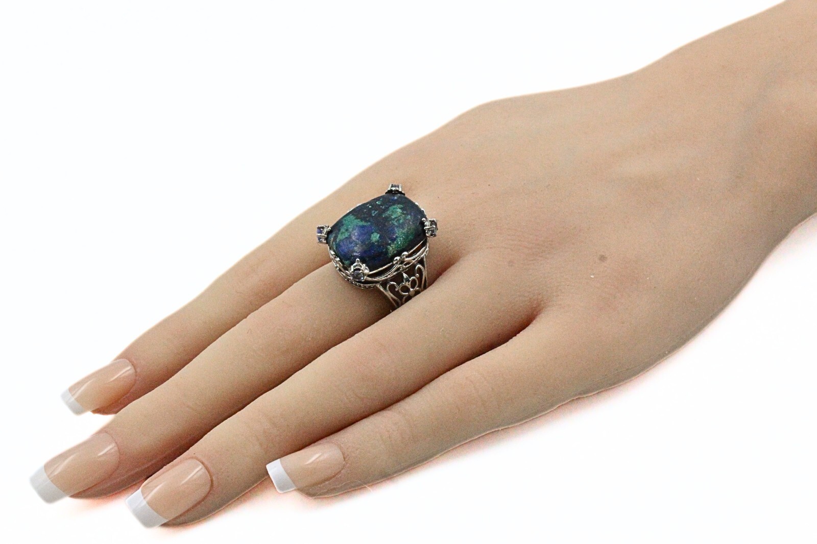 STS Karis Signed Rectangular Massive Turquoise Rh… - image 2