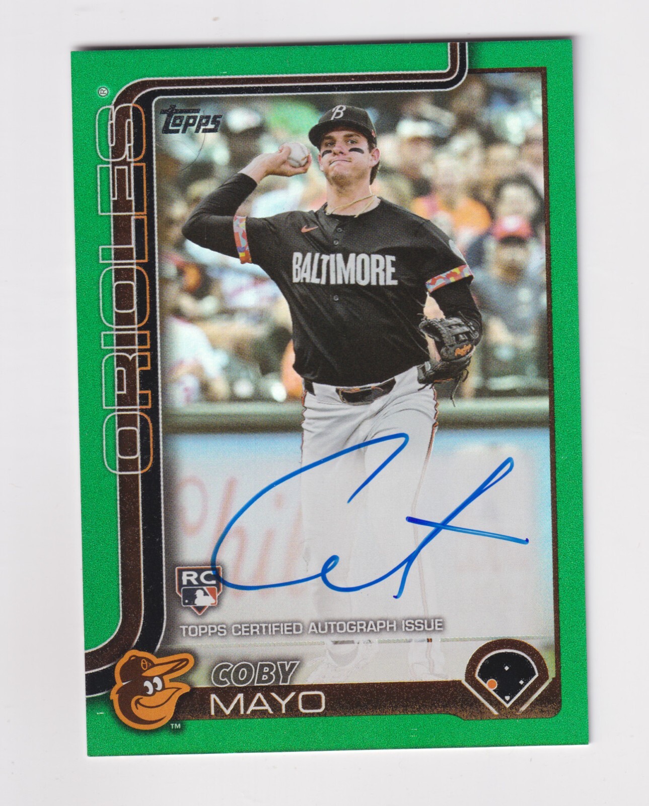 2025 Topps REAL ONE GREEN AUTOGRAPH #20 COBY MAYO RC Rookie 47/99 ON CARD AUTO