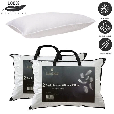 Duck Feather Pillows Extra Filled Hotel Quality 100% Cotton Pack of 1,2,4, New