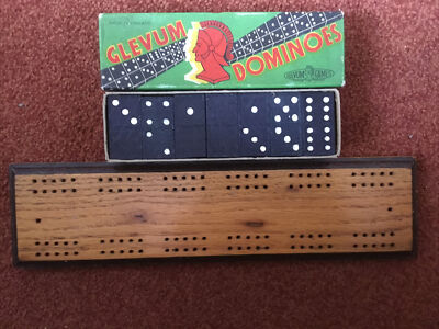Vintage Full Set DOMINOES Dominos von GLEVUM GAME aus ENGLAND & SOREDBOARD 14''