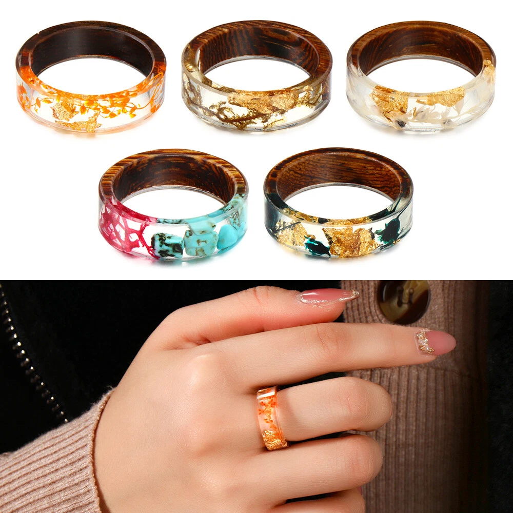 Design Female Male Wooden Band Finger Rings Gold Foil Insided