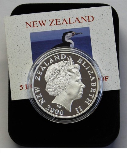 New Zealand -2000 - Silver Proof 5 Dollars Coin- Cormorant Bird !!!RARE - Picture 2 of 2