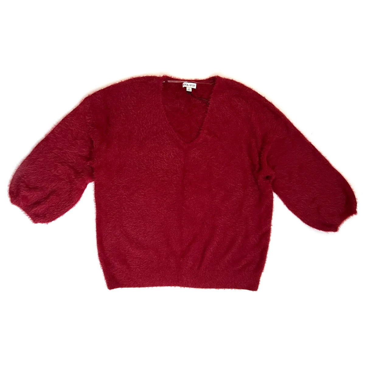 Women s Plus Size 4X Eyelash V Neck Burgundy Red Sweater Ava Viv NWT