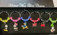 SET OF 6 DISNEY CHARACTERS WINE GLASS CHARMS PENDANT DRINK MARKERS