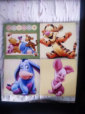 4xDisney Winnie Puuh Bilder mit Holzrahmen 25x25cm