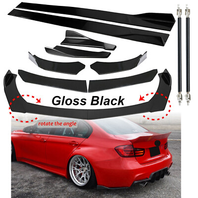 Front Bumper Lip Splitter Side Skirt Strut Rod For BMW 3-Series F30 Glossy Black