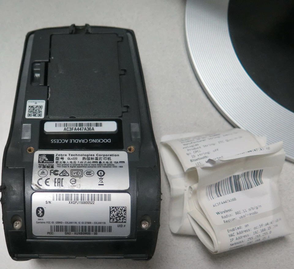 Zebra QLn220 Direct Thermal Printer QN2-AUNB0M00-00 w/AC Adapter Bluetooth - Image 3 of 4