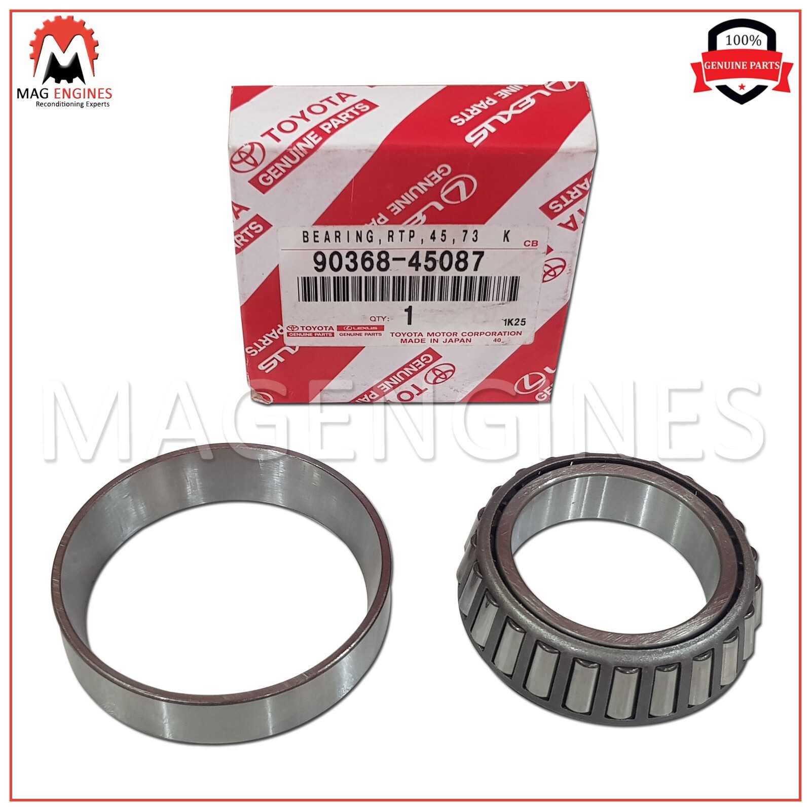 90368-45087 GENUINE OEM BEARING (FOR FRONT AXLE HUB OUTER), RH/LH  