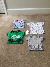 Newborn Baby Boys 4 Piece Clothing Lot Snap Crotch Bodysuit Shirts Multi-Color