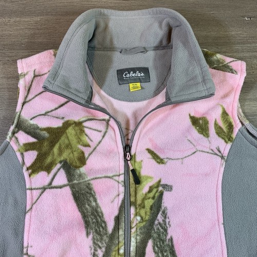 Cabelas Doe Camp Fleece Vest Real Tree Pink Camouflage Sleeveless Women’s XL - Picture 5 of 13