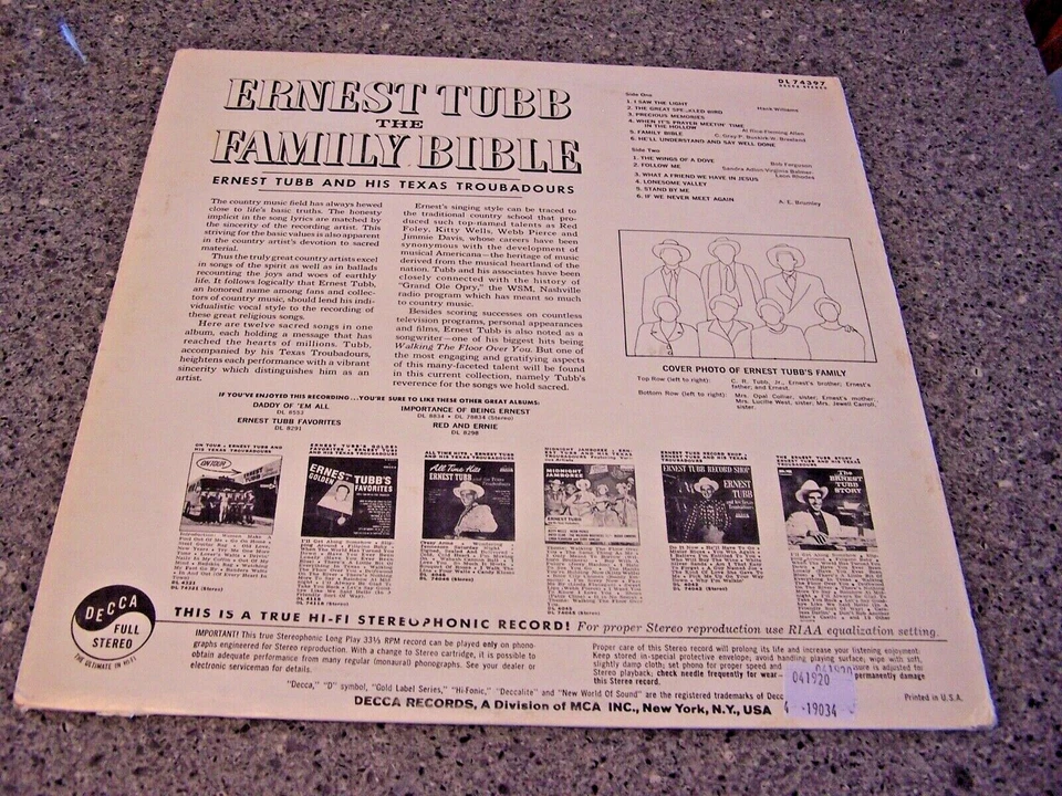 Ernest Tubb "Family Bible" DECCA LP DL 74397 - Image 2 of 4