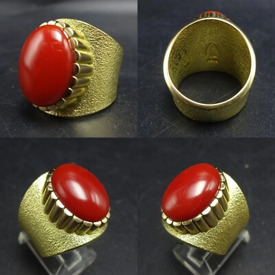 Navajo DARRYL DEAN BEGAY Japanese AKA CORAL Tufa Cast Solid 18K GOLD RING sz 7.5