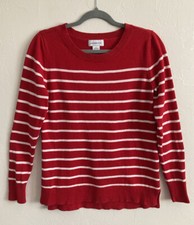 Liz Claiborne Womens Holiday Red White Striped Long Sleeve Cotton Sweater Sz S