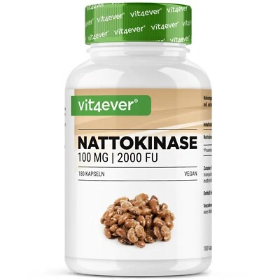 VIT4EVER Nattokinase - 180 Kapseln á 100 mg = 2000 FU je Kapsel - Hochdosiert + Vegan