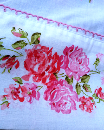 Vintage Fashion Manor Pink Floral Roses Queen Flat Sheet JC Penney Muslin