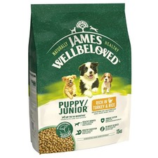 15kg James Wellbeloved GRAIN FREE PUPPY Junior Dry Dog Food Turkey Veg 4.21 per kilo