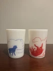 Pair Vintage Mary Had A Little Lamb & 3 Little Pigs Milk Glasses 4” Tumbler 👀