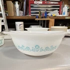 Made of Honor Vintage Milk Glass Mixing Bowl Blue Floral 2 1/2 Quart