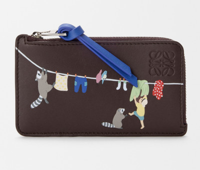 LOEWE x Suna Fujita Raccoon Motif Coin Card Holder Brown Nappa Calfskin JP Ltd