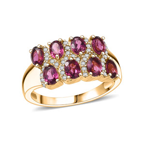Authentic Solid 925 Sterling Silver Rhodolite Garnet Ring Over Yellow Gold Plated For