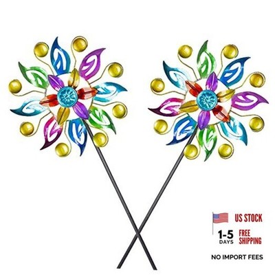 2 Packs Wind Spinners for Yard and Garden, Colorful Pinwheel Metal Wind Gold