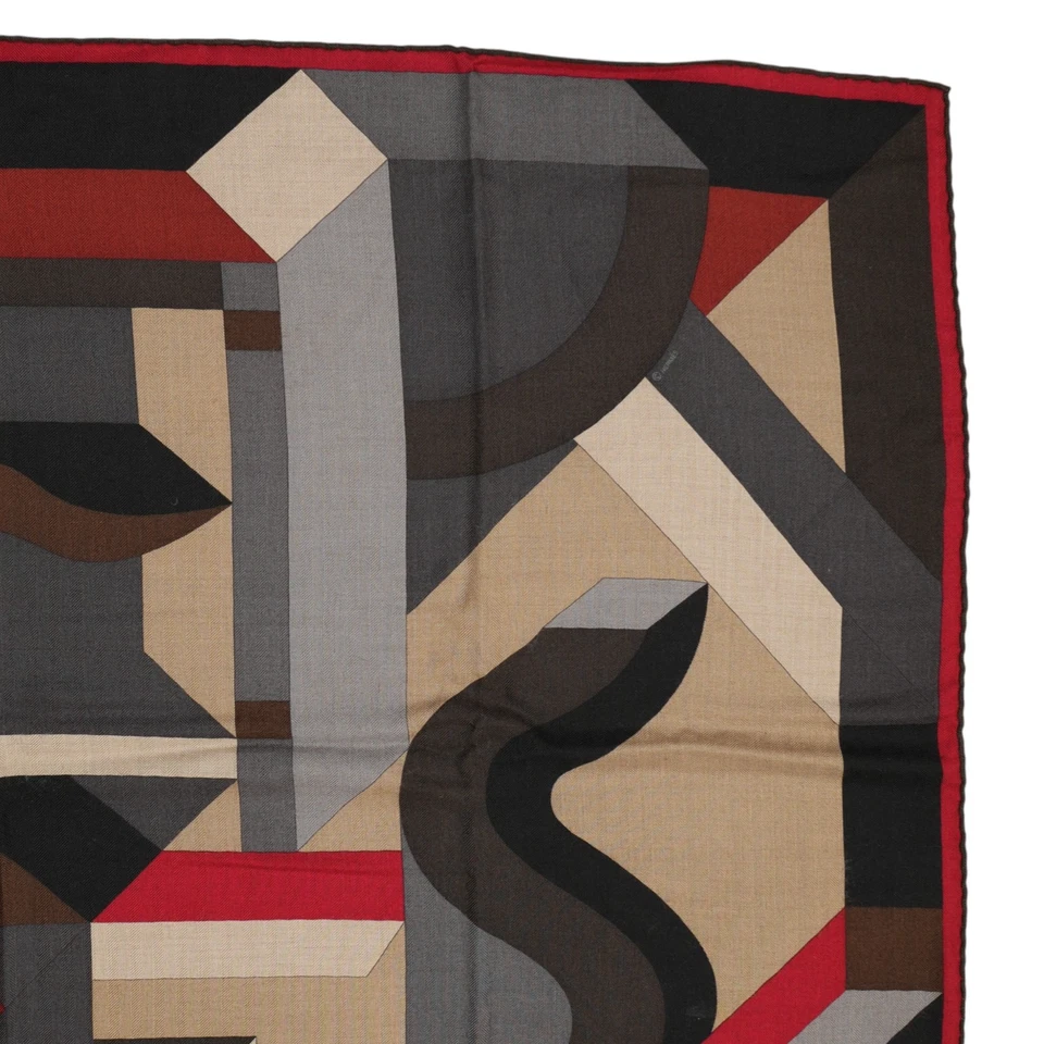 HERMES Carre 100 "PERSPECTIVE CAVALIERE" 65%Cashmere 35%Silk Scarf w/Box Cleaned - Image 4 of 4