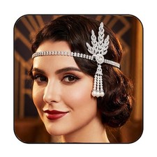 GORTIN 1920's Flapper Headband Leaf Rhiestones 1 Count Pack of 1 , Silver