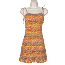J.Roberts Smocked Dress Womens M Multicolor Sleeveless Floral Summer Mini Boho