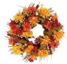 Fall Mum Wreath by OakRidge™, 18” Diameter, Silk Floral Home Décor