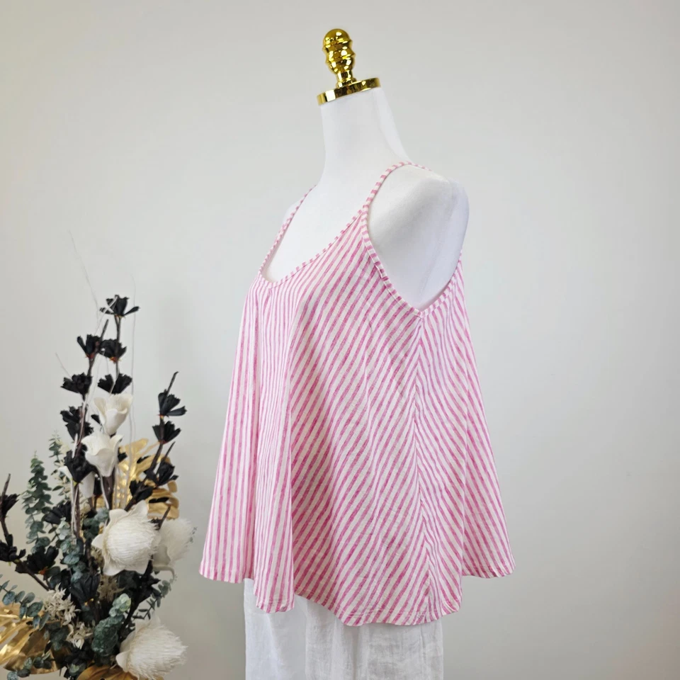 Italy Träger Top Gr. 38 40 Gestreift Rosa Leinen Träger Blusenshirt Tunika - Bild 4 von 4