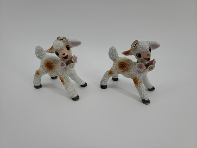 Two Vintage Anthropomorphic Sugar Textured Lamb Angel Figurines READ DESCRIPTION