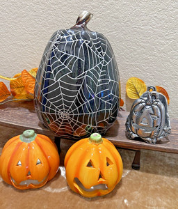 Halloween Dekoracja Partia Papier Mache Pajęczyna Dynia Ceramiczna Jack O Lantern Pewter