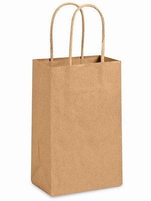 Uline  Kraft Paper Shopping 125 Bags 5 ¼  x 3 ½  x 8 ½  With Handles