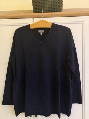 Ulla Popken Selection Strickpullover  V-Ausschnitt Feinstrick Dunkelblau 46/48