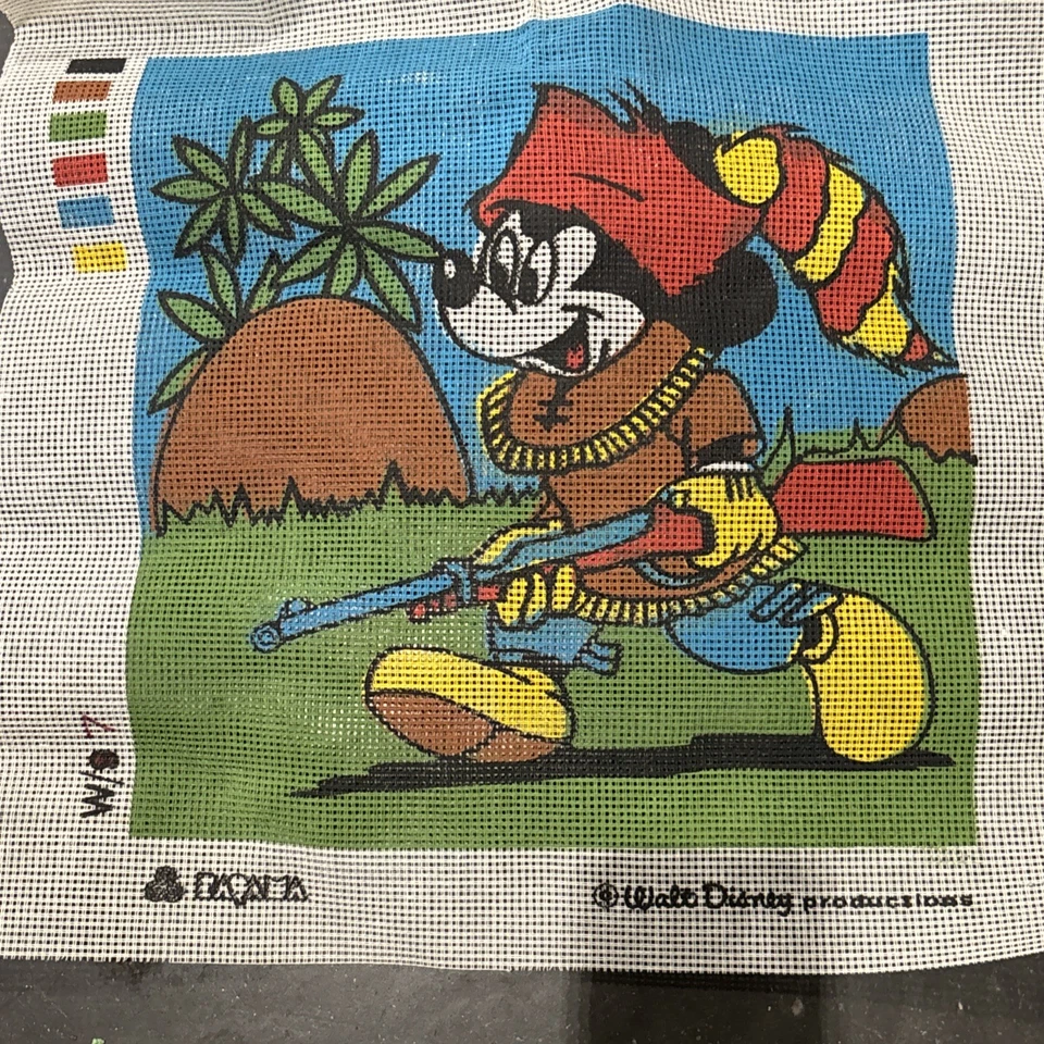 Walt Disney Productions Mickey Mouse Davy Crocket Painted Needlepoint Canvas - Image 2 of 4