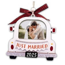 Just Married Ornament 2025 Picture Frame, Large Size With Just Married Car 2025