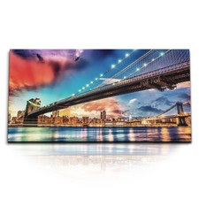 120x80cm Kunstdruck Bilder Brooklyn und Manhattan Bridge New York Abenddämmerung