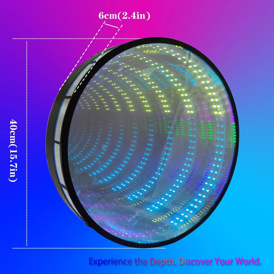 Espelho Smart Infinity 40cm/15,7 polegadas, decoração de parede acrílico preto espelho LED... - Imagem 2 de 4