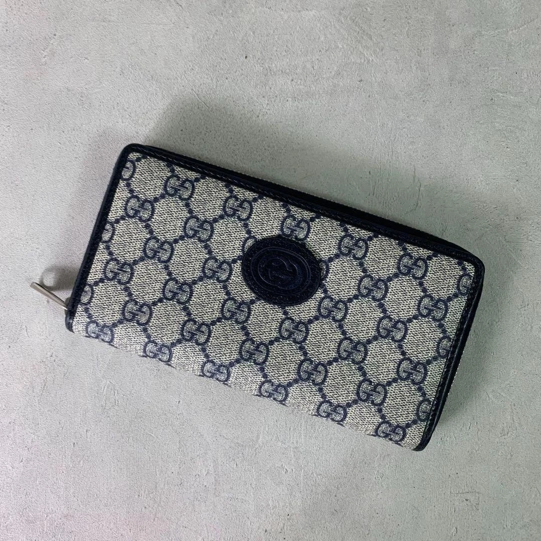 Authentique Portefeuille Gucci Couleur Marine Rond Zip Suprême Enclenchement L19cm H10cm