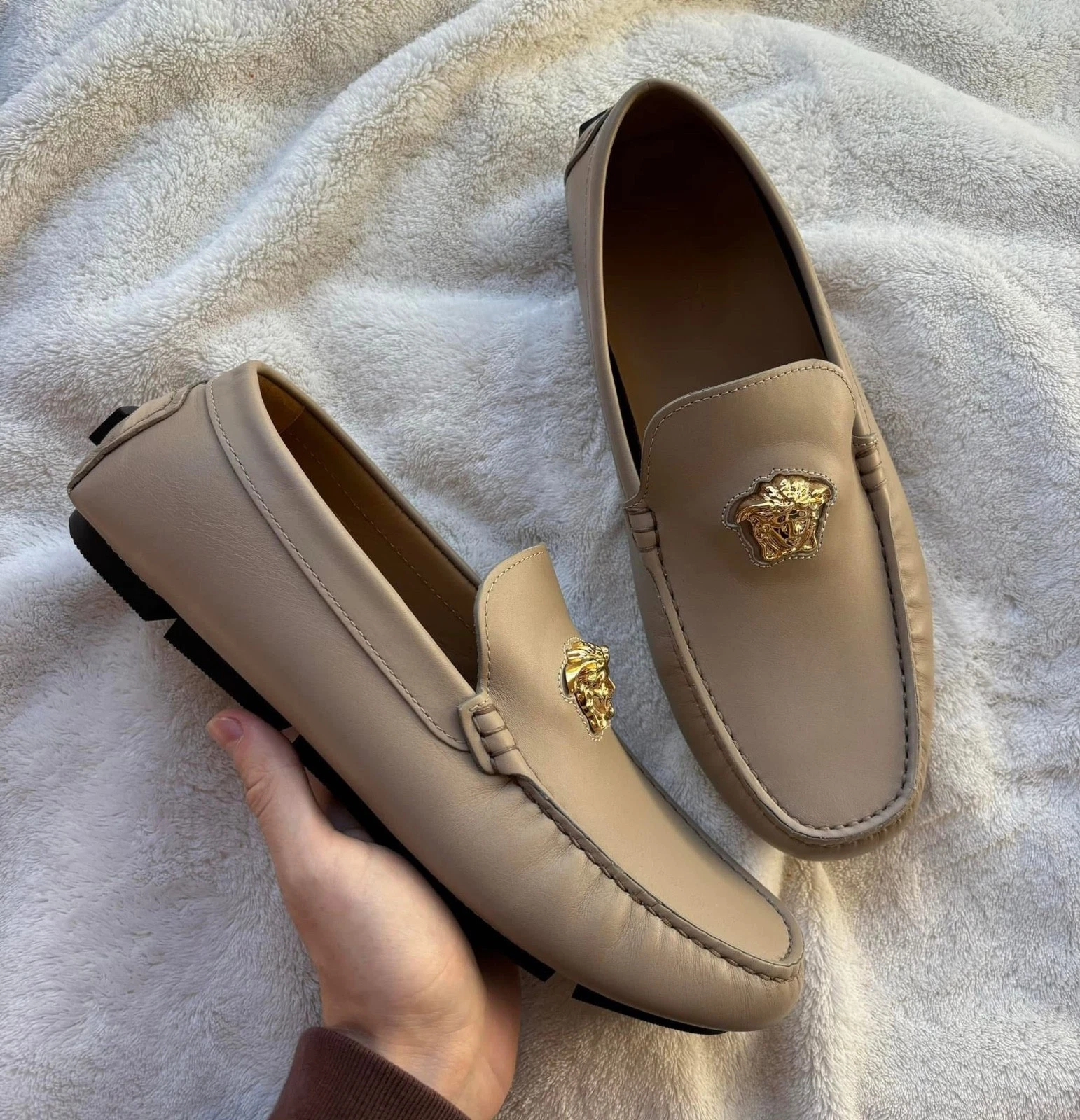 Versace — Versace Tan Medusa Head Leather Dress Loafers - MSRP: $950 - New - Authentic