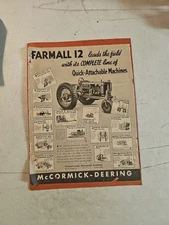 Vintage IH McCormick Deering Farmall 12 Tractor Sales Brochure Paper