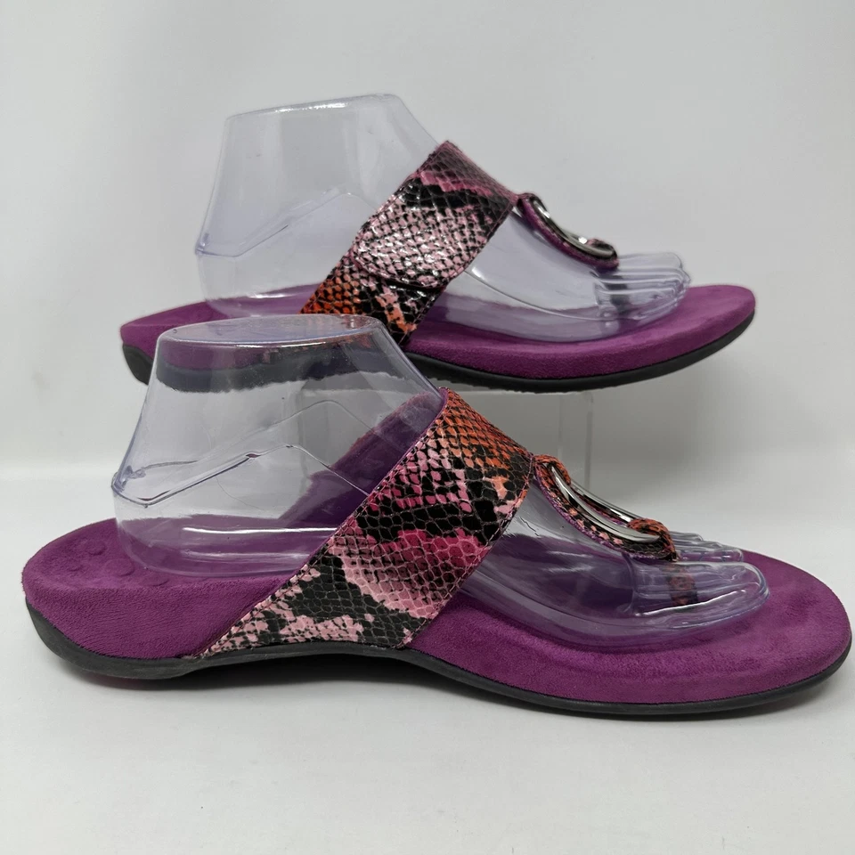 Vionic Sandals Womens Size 10 Purple Jessica Orthaheel Snake Print Ring Toe - Image 4 of 4