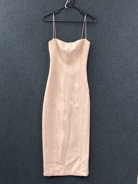 Misha Irisa Womens Sleeveless Midi Bodycon Dress Nude Stretch Back Zip Size 6