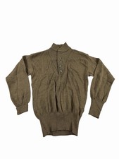 VINTAGE US Army Sweater Large Brown Knit Pullover Henley Wool OD Mitts Knit 90s