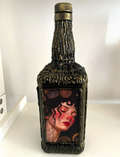 Art Deco Decorative Glass Bottle Women Portrait Panels Black/Gold 28 cm