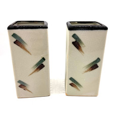 Porcelain Hand Painted Abstract Design Square Bud Vases Made In Japan 5 Inch